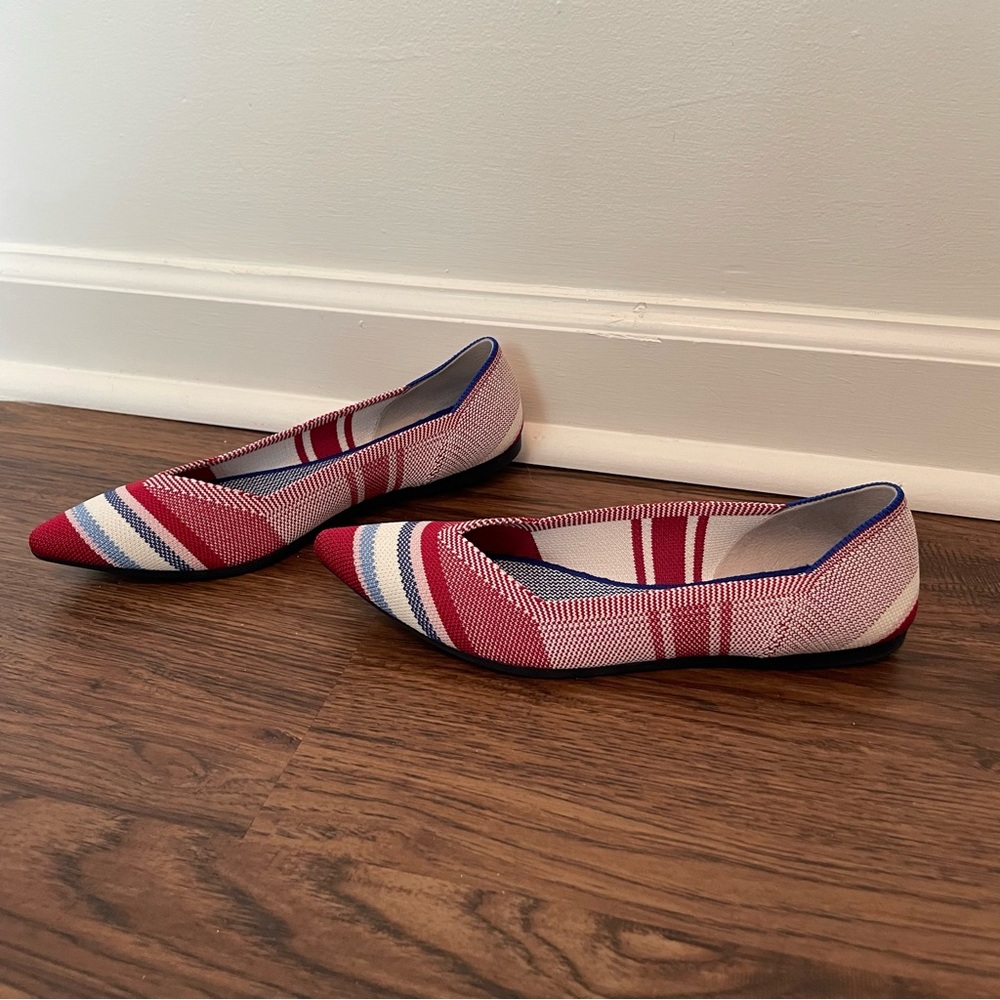 Rothys Retired Red Varsity Stripe Point Flats Sz … - image 6
